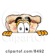 Poster, Art Print Of Slice Of Pizza Mascot Cartoon Character Peeking Over A Surface