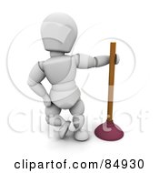 Poster, Art Print Of 3d White Character Leaning By A Toilet Plunger
