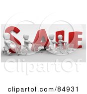 Poster, Art Print Of Four 3d White Characters Pushing Shopping Carts By The Large Word Sale