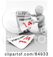 3d White Character Revealing February 14th On A Desk Calendar