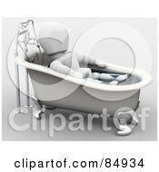 Poster, Art Print Of 3d White Character Relaxing In A Clawfoot Tub