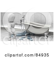 3d White Character Plumber Fixing Claw Foot Tub Pipes
