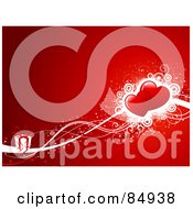 Royalty Free RF Clipart Illustration Of A Red Background With A Present And Two Hearts On Waves