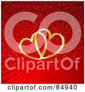 Poster, Art Print Of Two 3d Golden Interlocked Hearts With A Shadow Over A Red Shining Background