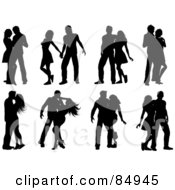 Royalty Free RF Clipart Illustration Of A Digital Collage Of Black Silhouetted Couples Embracing
