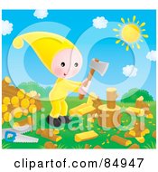 Poster, Art Print Of Happy Little Elf Chopping Wood On A Sunny Day