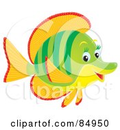 Poster, Art Print Of Happy Airbrushed Green And Orange Marine Fish In Profile