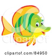 Royalty Free RF Clipart Illustration Of A Happy Airbrushed Green And Orange Marine Fish In Profile