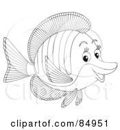 Royalty Free RF Clipart Illustration Of A Black And White Marine Fish In Profile
