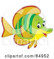 Royalty Free RF Clipart Illustration Of A Happy Green And Orange Marine Fish In Profile