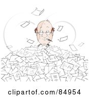 Royalty Free RF Clipart Illustration Of A Busy Businessman Nibbling On A Pen And Peeping Out Of A Pile Of Job Applications Or Paperwork