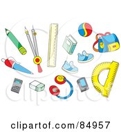Royalty Free RF Clipart Illustration Of A Digital Collage Of Scattered School Items