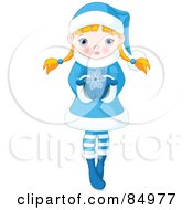 Royalty Free RF Clipart Illustration Of A Blond Caucasian Girl Holding A Large Snowflake In Her Hands