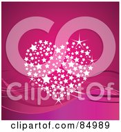 Poster, Art Print Of Sparkly Heart Made Of White Stars Over Waves On Pink