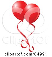 Poster, Art Print Of Two Red Valentines Day Balloons With Red Ribbons