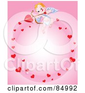 Poster, Art Print Of Cupid In A Circle Of Hearts On Pink