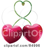 Two Heart Shaped Cherries With Their Stems Forming A Heart