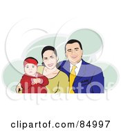 Poster, Art Print Of Happy Hispanic Family With Mom Dad And A Baby Over Green Clouds