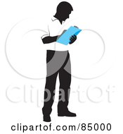 Poster, Art Print Of Faceless Warehouse Worker Writing Notes On A Clipboard