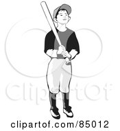 Royalty Free RF Clipart Illustration Of A Grayscale Baseball Boy Holding A Bat by David Rey