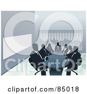Royalty Free RF Clipart Illustration Of Faceless Business People Sitting At A Table In An Office