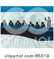 Royalty Free RF Clipart Illustration Of A Corporate Business Team Discussing At A Table In An Office by David Rey #COLLC85019-0052