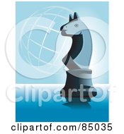 Poster, Art Print Of Chess Knight Piece On Blue With A Wire Globe