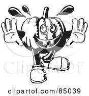 Royalty Free RF Clipart Illustration Of A Happy Black And White Pumpkin Holding His Hands Out