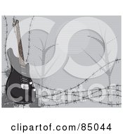 Royalty Free RF Clipart Illustration Of A Black Electric Guitar With Barbed Wire And A Night Scene by David Rey