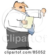 Poster, Art Print Of Disappointed Male Boss Holding A Piece Of Paper And Holding His Thumb Down