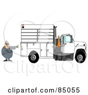 Poster, Art Print Of Distracted Man Texting On His Cell Phone While Directing A Utility Truck To Back Up