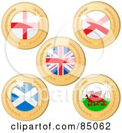 Royalty Free RF Clipart Illustration Of A Digital Collage Of 3d Golden Shiny England United Kingdom Northern Ireland Scotland And Welsh Medals by elaineitalia