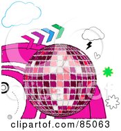 Poster, Art Print Of Sketched Pink Disco Ball With Colorful Arrows Hearts And Clouds