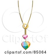 Chain With Pink And Rainbow Heart Pendants
