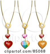 Digital Collage Of Red Rainbow And Golden Heart Pendants On Chains