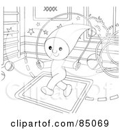 Poster, Art Print Of Outlined Little Elf Jumping Rope In A Play Room