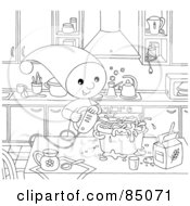 Poster, Art Print Of Outlined Little Elf Using A Mixer While Baking In A Kitchen