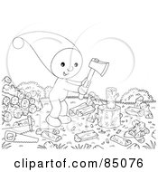 Poster, Art Print Of Outlined Little Elf Chopping Wood Outdoors
