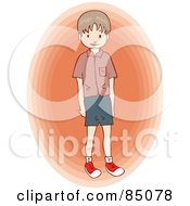 Poster, Art Print Of Little Brunette Boy Standing Over An Orange Oval