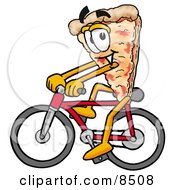 Slice Of Pizza Mascot Cartoon Character Riding A Bicycle
