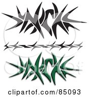 Digital Collage Of Black And Green Nick Tribal Tattoo Designs