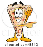 Slice Of Pizza Mascot Cartoon Character Waving And Pointing