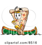 Slice Of Pizza Mascot Cartoon Character Rowing A Boat by Mascot Junction
