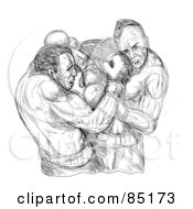 Royalty Free RF Clipart Illustration Of A Sketch Of Two Male Boxers Throwing Punches by patrimonio