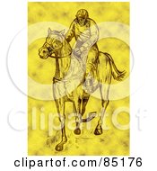 Poster, Art Print Of Yellow Sketched Jockey On A Race Horse