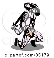 Royalty Free RF Clipart Illustration Of A Kneeling Warrior Holding A Shield And Sword
