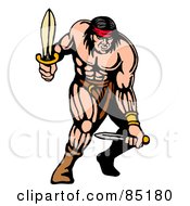 Royalty Free RF Clipart Illustration Of A Strong Warrior Fighting With Two Daggers