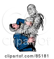 Man Fighting Against A Mummy That Is Strangling His Neck