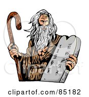 Moses Carrying A Cane And The Ten Commandments On A Tablet