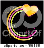 Poster, Art Print Of Shiny Yellow Heart With A Circular Green Pink And Orange Trail
